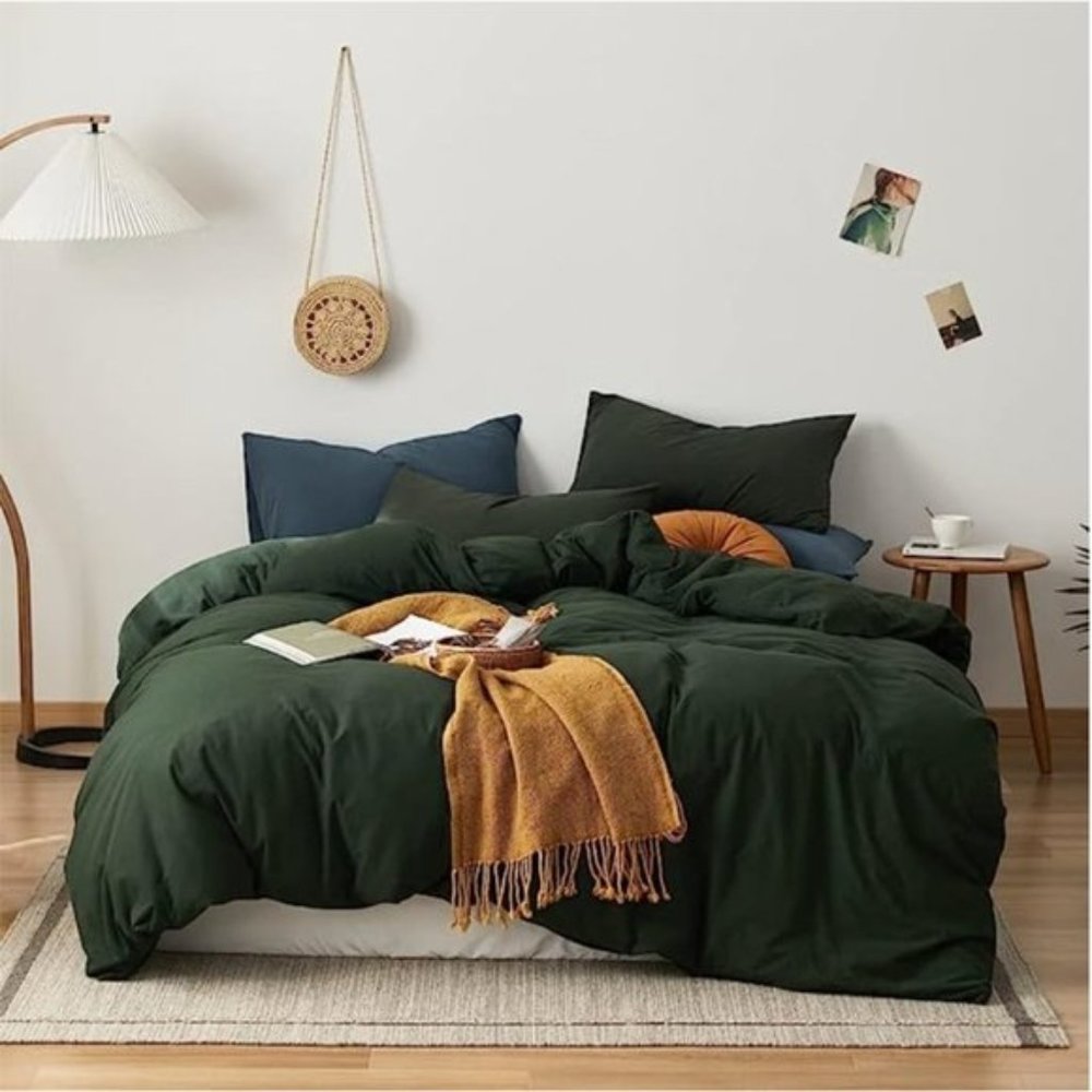 Olive Green Solid Color Duvet Cover Set
